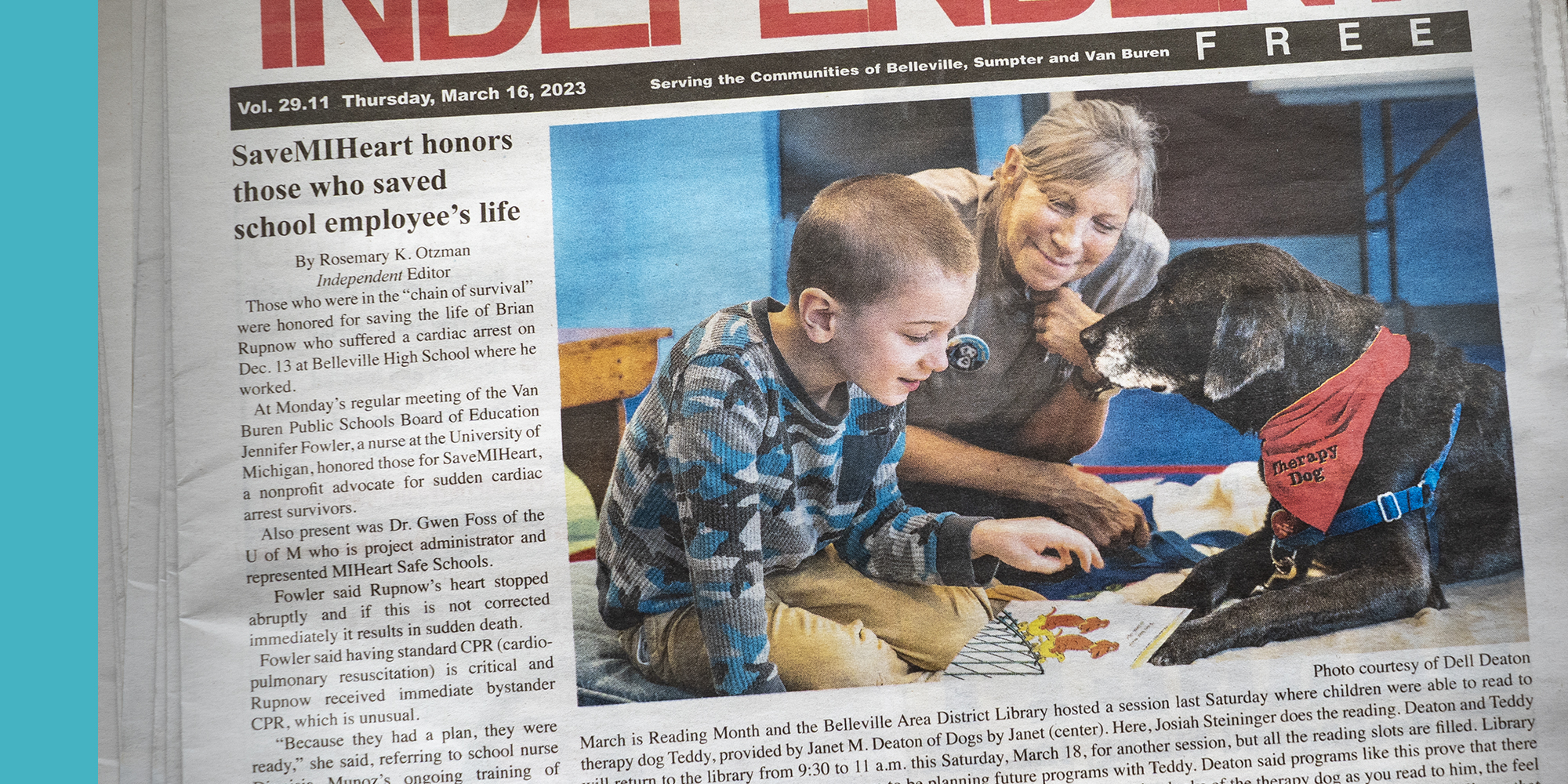 Therapy dog reading program at Belleville Area District Library